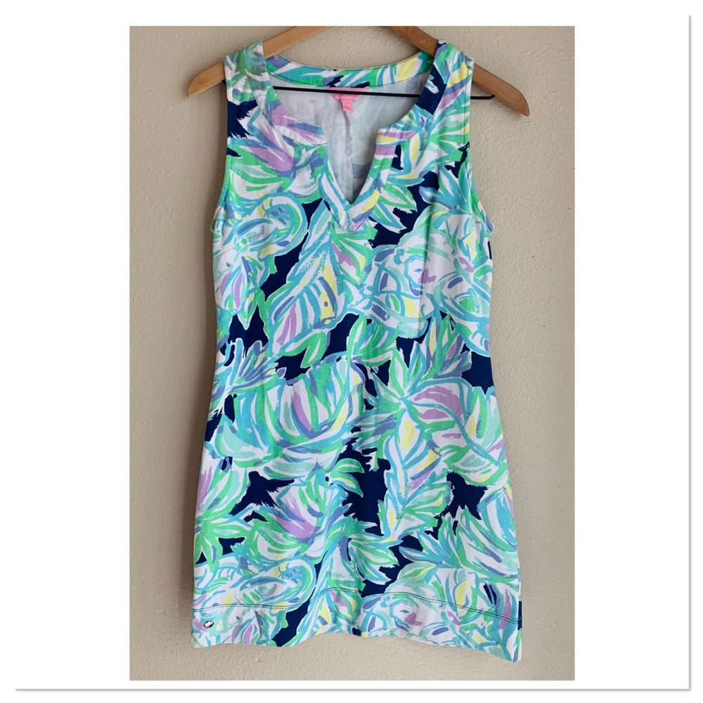 Lilly Pulitzer Estrada Terry Knit Shift Dress Palm Leaves Multicolor Size Small